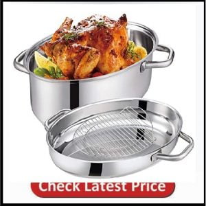 Mr Rudolf 1810 Stainless Steel Oval Medium Roaster with Roasting Pan with Lid and Rack,  for Easy to Clean, Dishwasher Safe,8.5 Quart + 4.2 Quart