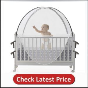 ACRABROS Safety Baby Crib Tent (Bed-Canopy)Protect Baby from Mosquito Bites, Falls and Semi-auto Lock Zipper, Stable Frame, See Through Mesh Crib Net Cover, Unisex Grey Arrow Pattern