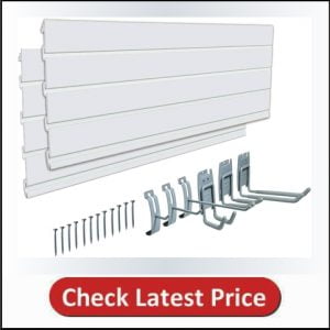 AA033 PVC 48 inch Slat Wall Panel,Track Wall Slat System For Garage Wall Storage with 6 Pieces Hooks for Tools and sports storage